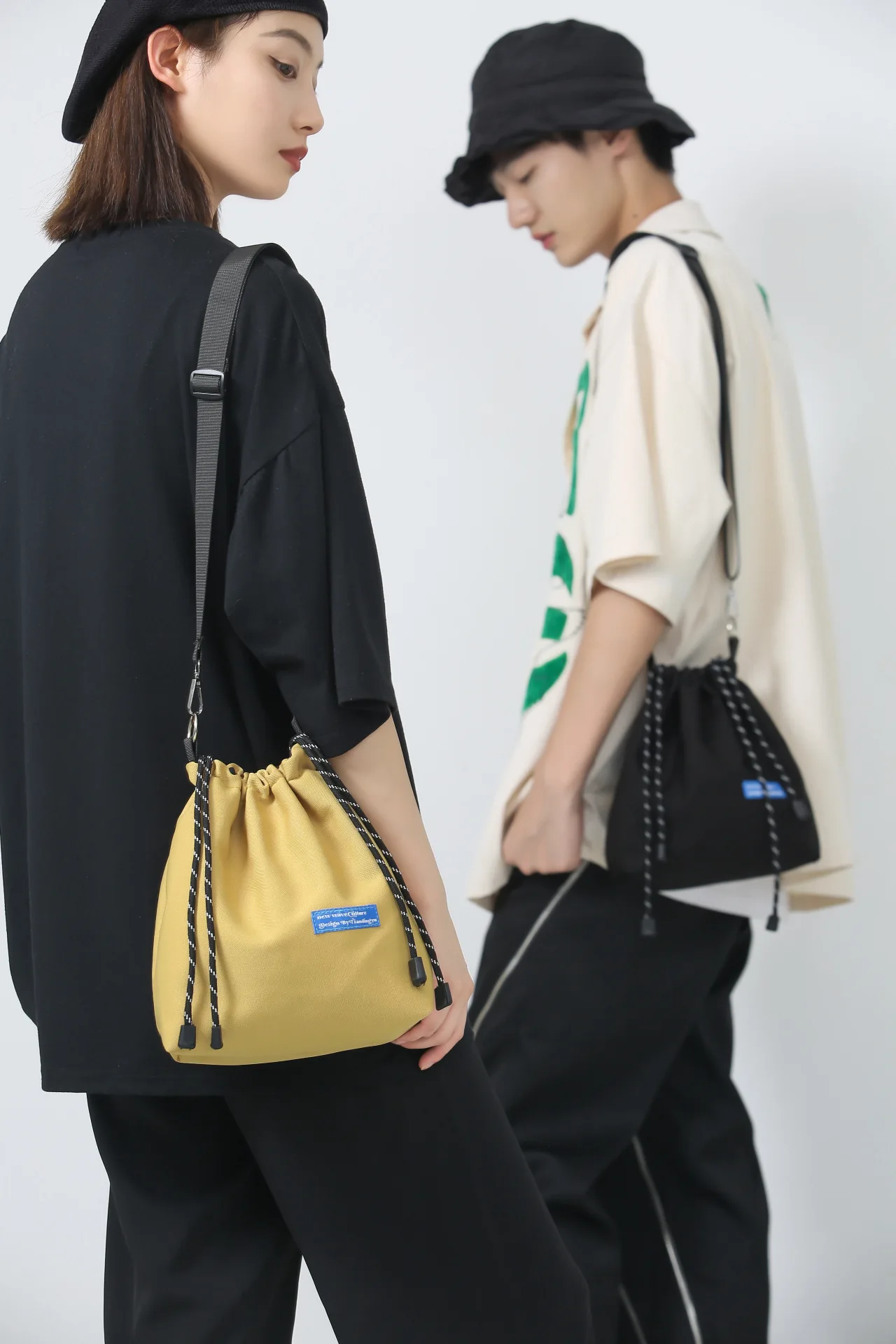 New  lady one shoulder aslant ins tide draw string bag men and women bucket bag lovers package