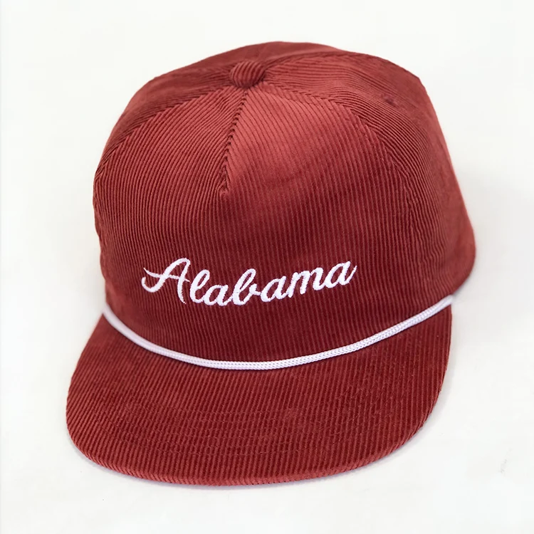 Wholesale Custom Embroidery Logo Corduroy Hats Adjustable Plastic Buckle 5 Panel Corduroy Cap Hat