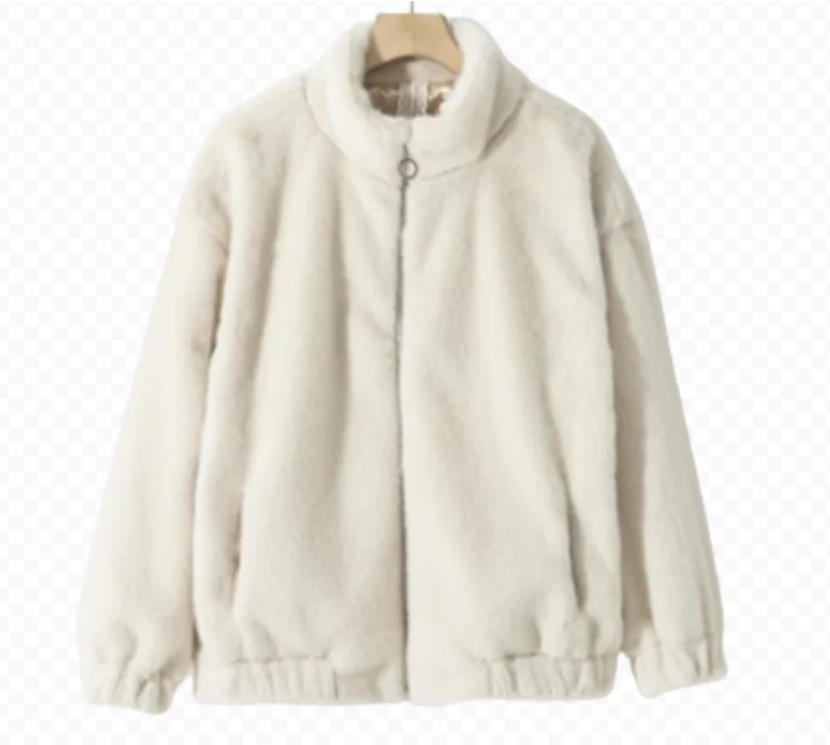 Custom logo Winter thickened Faux Rabbit Fur Coat Women  Korean Loose Plush Long Sleeve Jacket Mink Fur Coat For Ladies