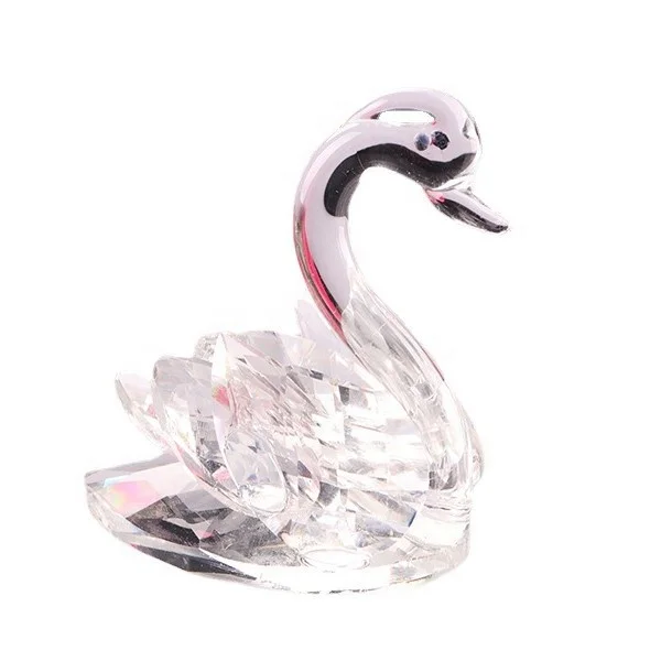 Custom Small Figurines Clear Crystal Glass Ornament Swan Collectible Statue cheap glass paperweight