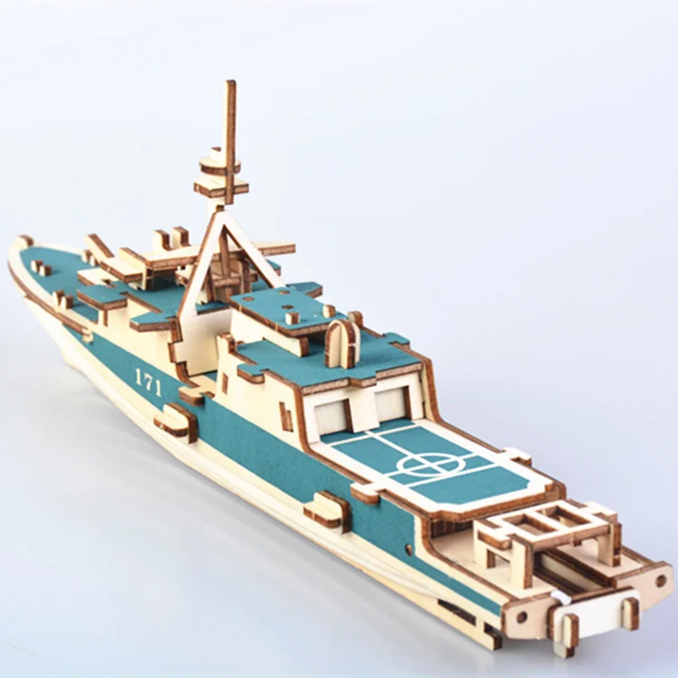 Mechanical Model 3D Puzzle Wooden Military Toy Boats for Children