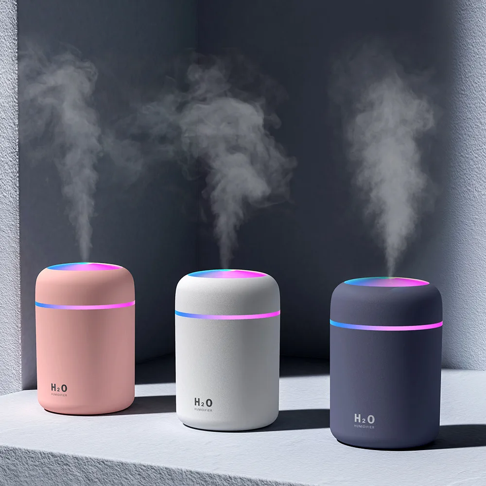 Portable LED light Mini 300ML H2o Spray Mist Double Wet Aroma Essential Oil Diffuser Ultrasonic Atomizer USB Car Air Humidifier