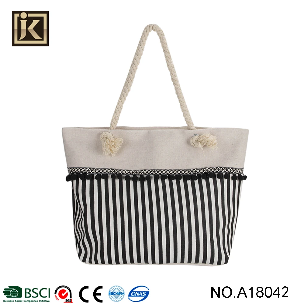 Jakijayi Women Cute Stripe Fringe Tassel Ladys Handbag Heavy Duty Canvas Satchel Beach Tote Bag