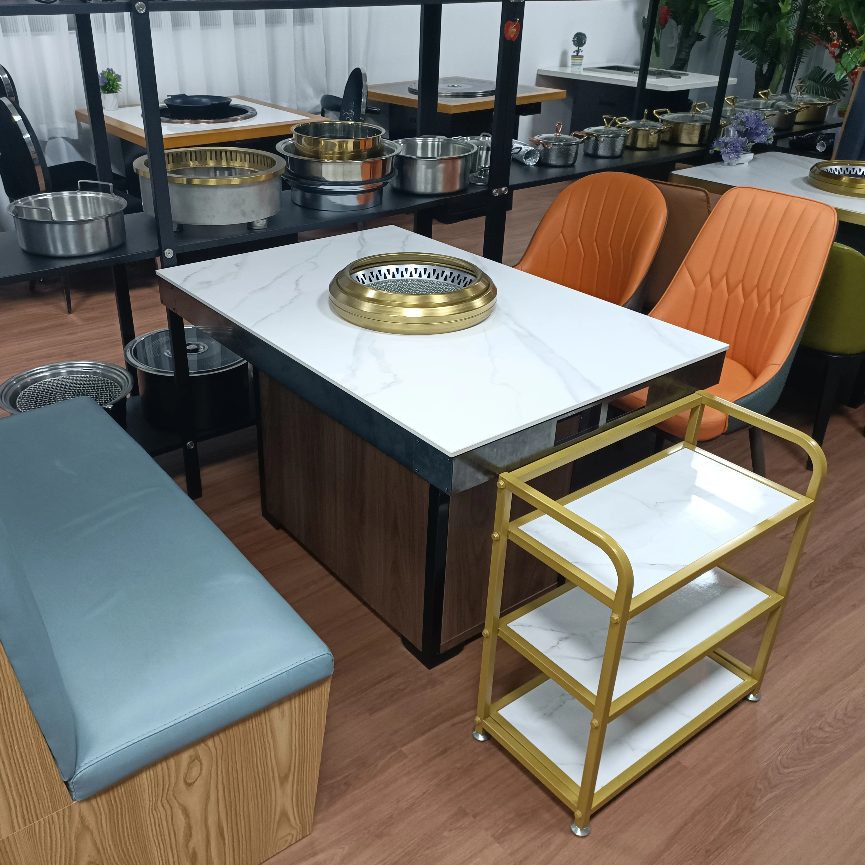 Wholesale Commercial Furniture Restaurant Dining Table White Rock Plate Restaurant Furniture Korean BBQ Grill Table