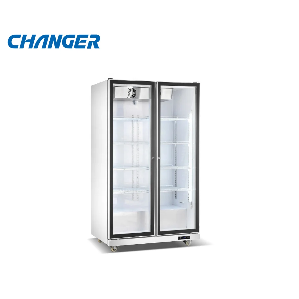 1000L Big Size Commercial Double Door Beverage Chiller frameless design Showcase Refrigerator