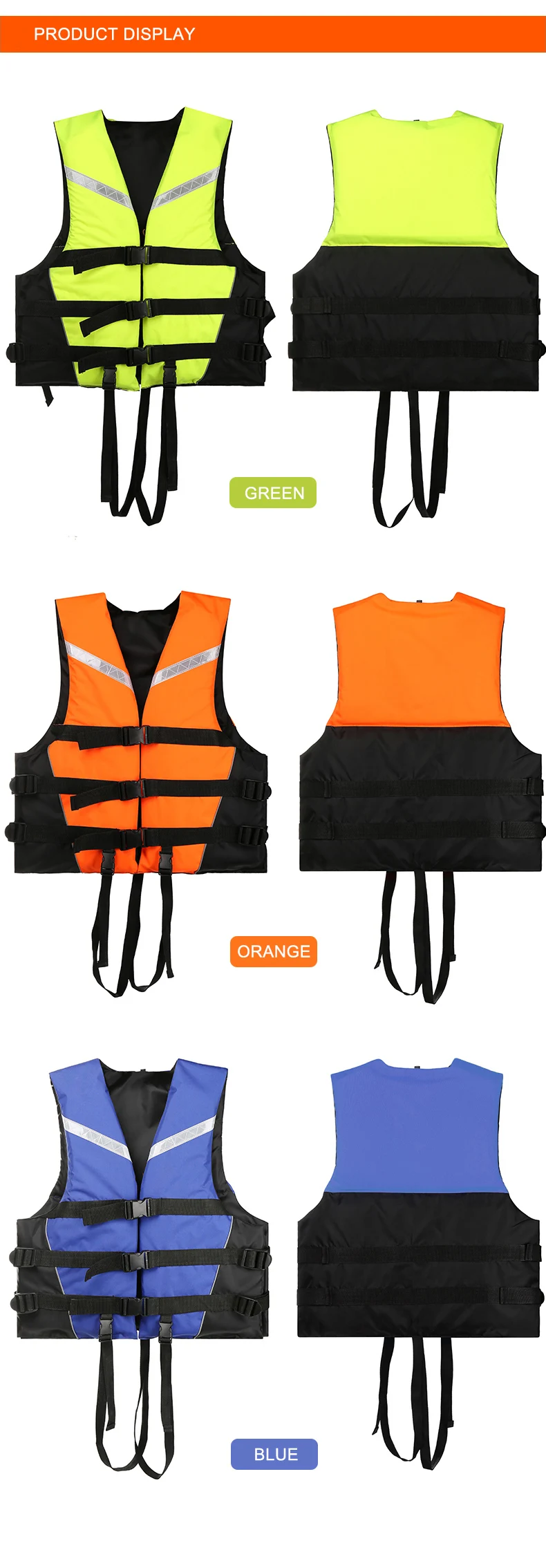 Factory Reflective Strip Water Sports Custom Rafting Surfing Oxford Fabric With Epe Foam Life Vest  For Adult Safety Life Jacket