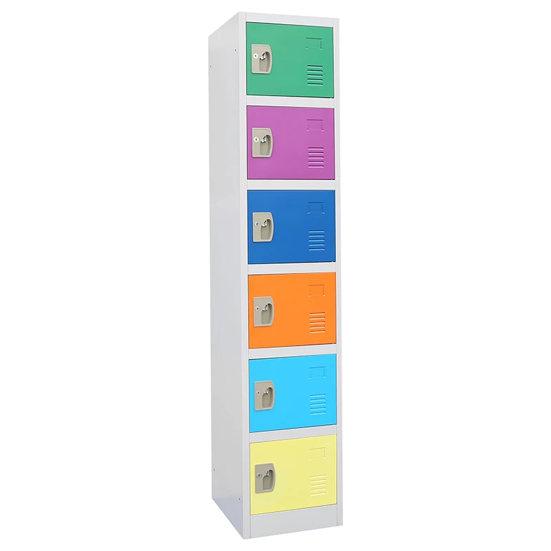 6 door metal school locker steel staff room locker gym storage clothes metallic storage locker cabinet with Card Slot