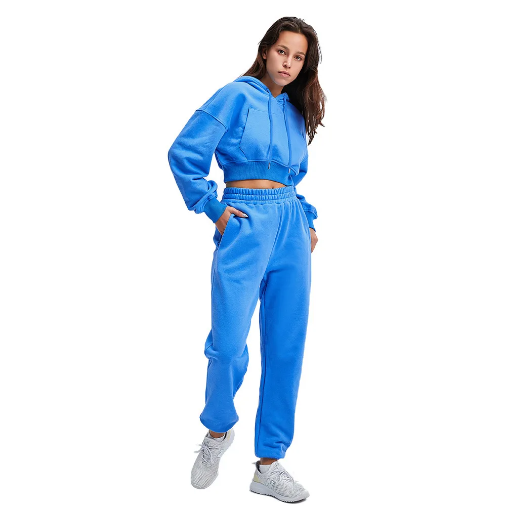  New Styles Casual Women Comfortable Sport Sets with Hoodies Workout Sweatshirt Crop Top