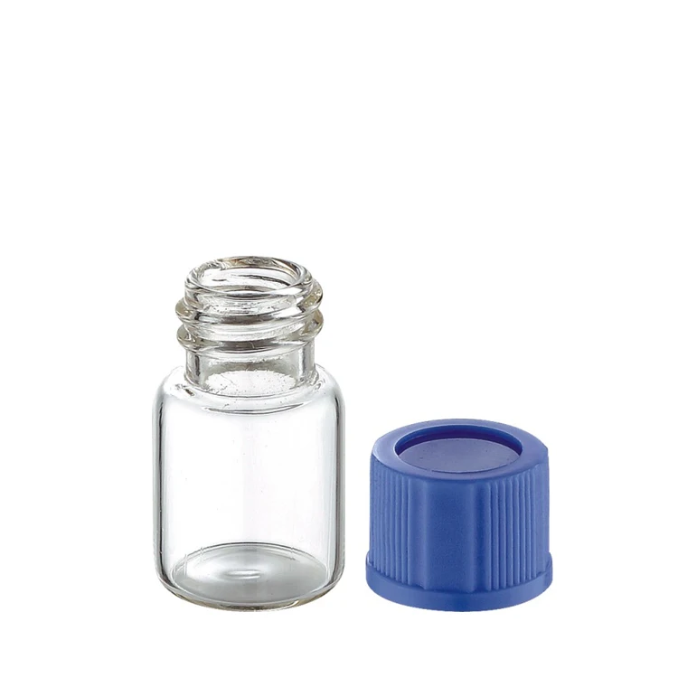 pharmaceutical glass vial mini small 2ml 3ml 5ml 7ml 10ml 15ml 20ml 30ml thin glass bottle with blue press and screw cap