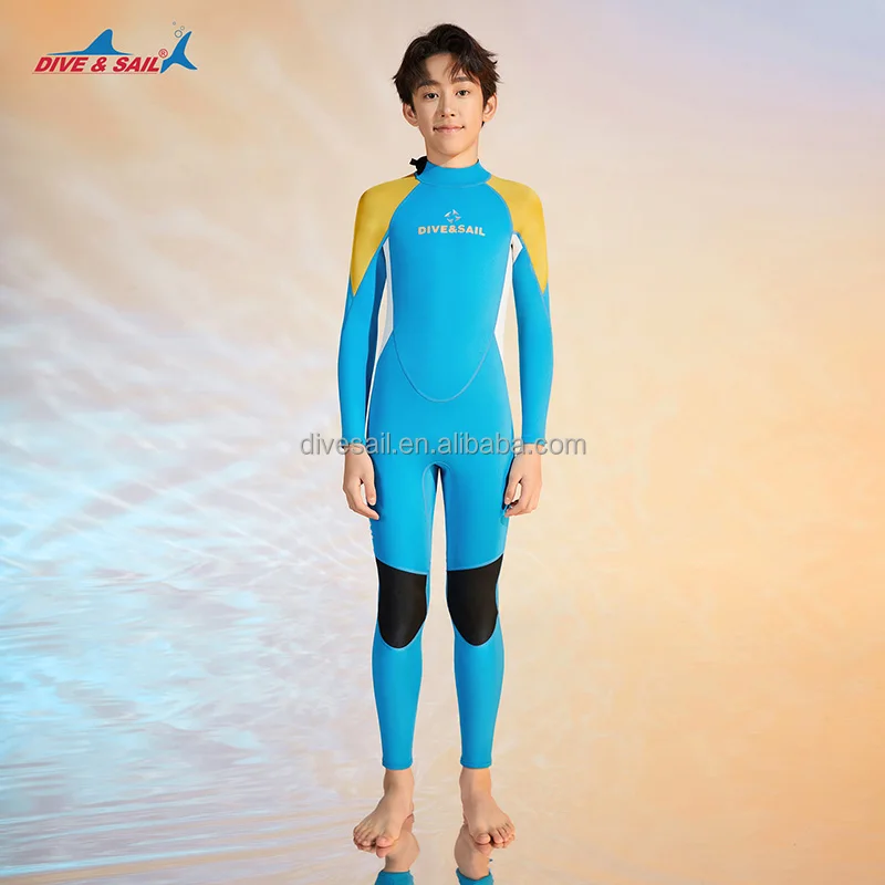 DIVE&SAIL kids Premium Custom 2.5mm yamamoto CR neoprene one piece freely diving back zipper fabric boys wetsuit