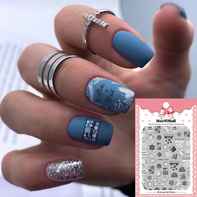 HANYI 554-577 New Design Nail Manicures Decals 3D Art Christmas snow santa Nail Art sticker for nail