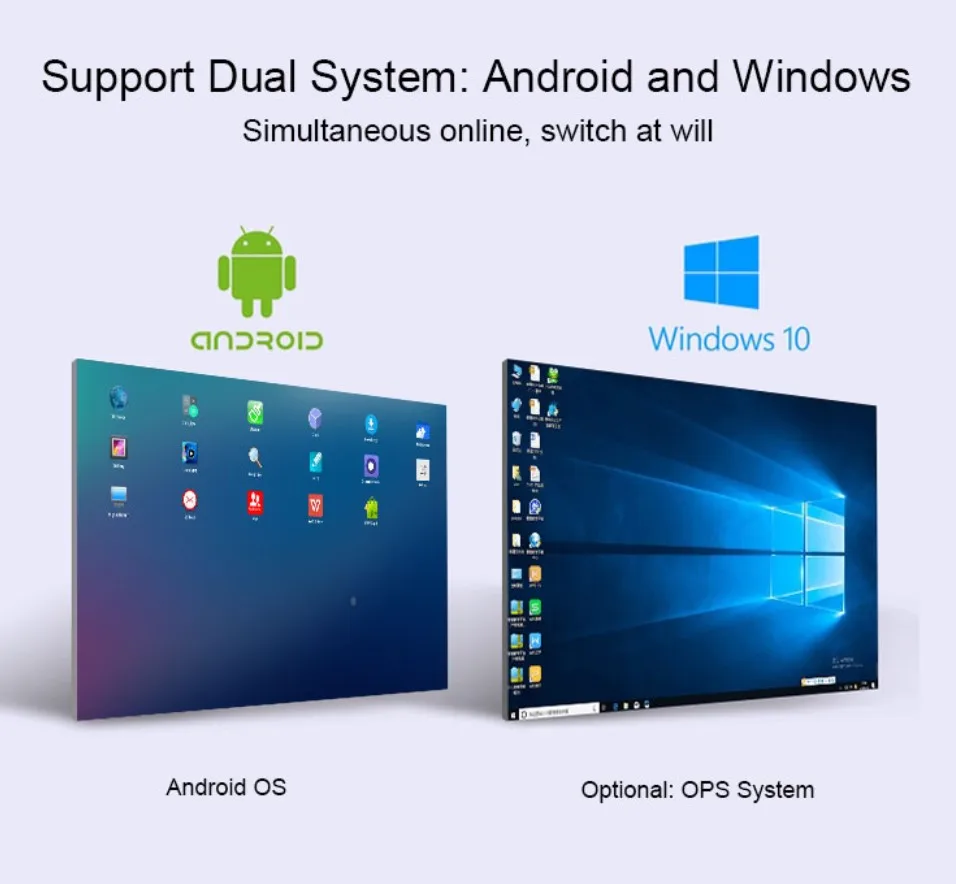 Android 14 с OPS win dows двойная система 4K 55 дюймов интерактивные смарт-доски плоская панель для обучения школьному офисному совещанию