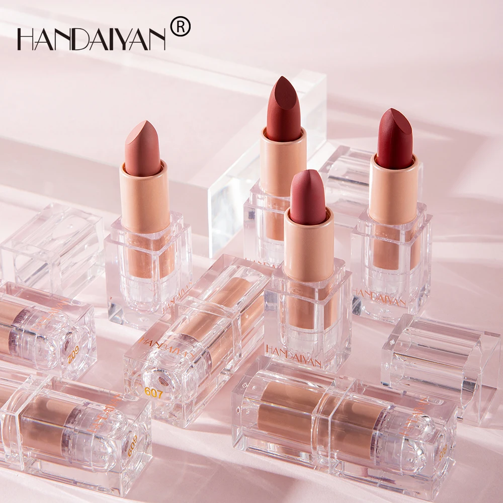 HANDAIYAN Brand Owners Matte Lipstick Ice Transparent Tube Nude Vegan Makeup Cosmetics OEM Logo