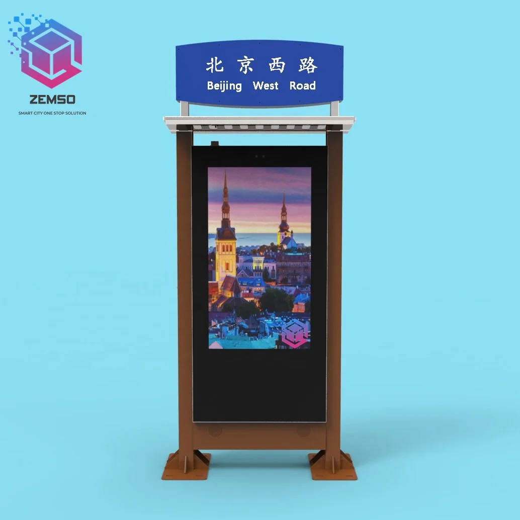 Outdoor road side advertising digital signage and display smart Bus stop station advertising totem information kiosk