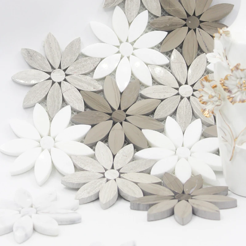 Border Tiles Flower Marble Rectangle Ceramic Foshan Crystal Mosaic Factory