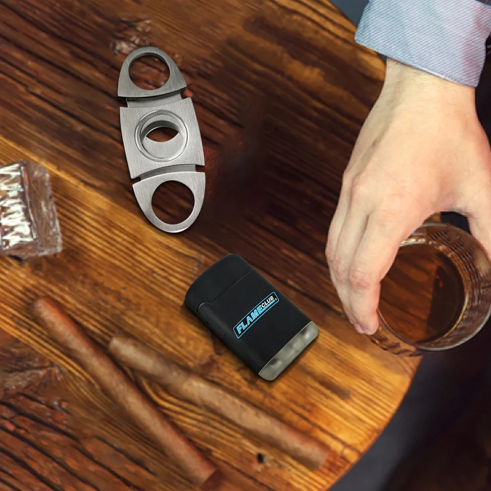 Private your logo promotion cigar ser gift stainless steel cigar cutter and lighter luxury set
