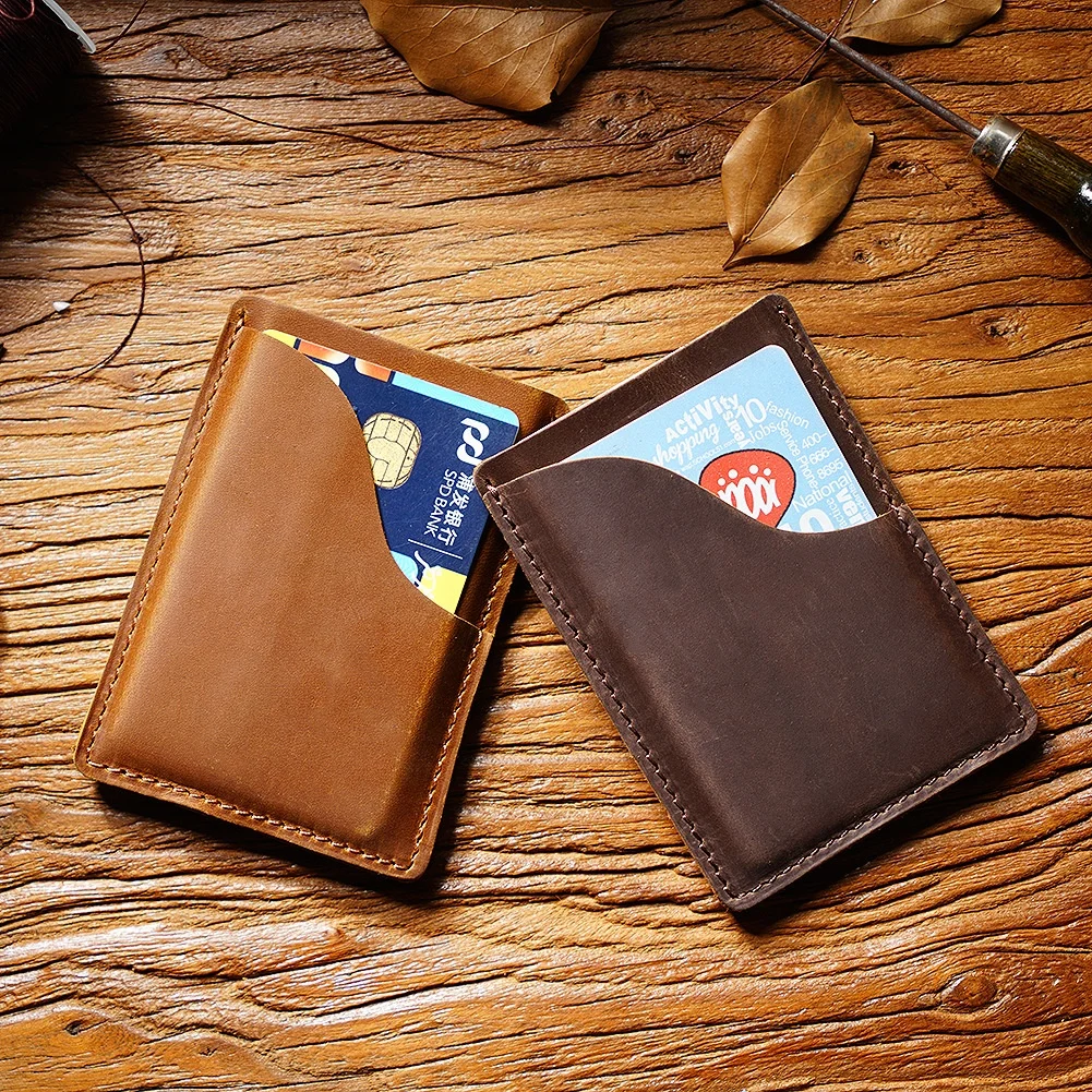 First-layer Cowhide Crazy Horse Leather Simple Multi-function Card Holder Retro Bank Card Ultra-thin Storage Folder