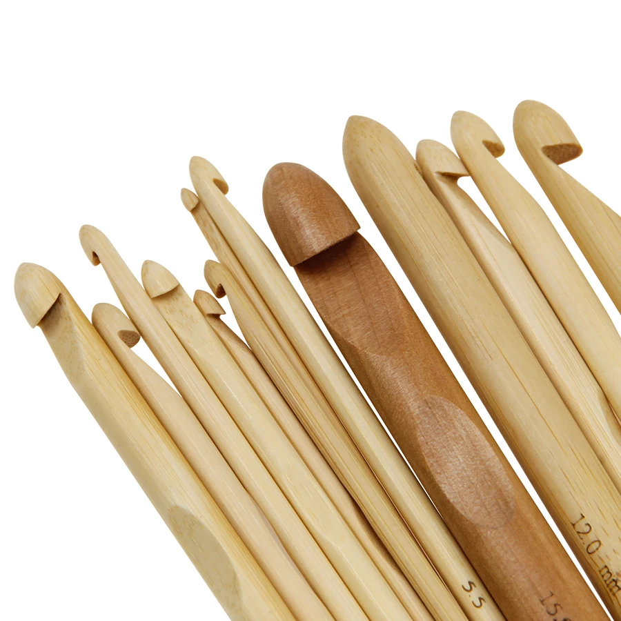 14pcs Bamboo Knitting Needles Bamboo Crochet Hook for Hand Knitting Tool