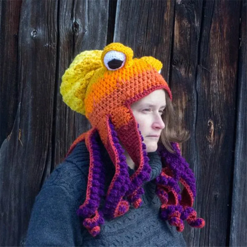 Hip-hop style various colors available octopus cuttlefish knitted hat Halloween costume