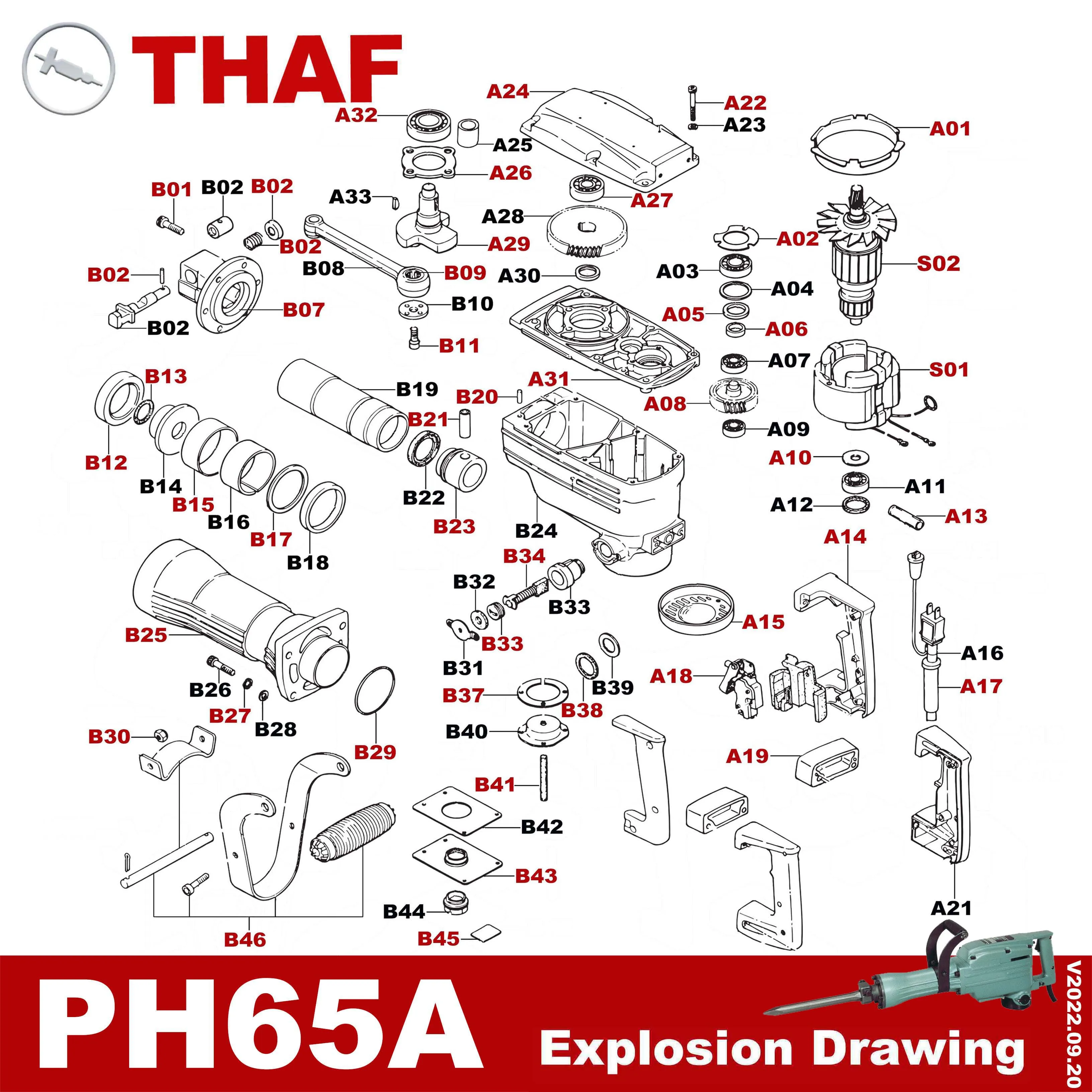 Replacement Spare Parts Power Tools Parts Accessories for HITACHI Demolition Hammer PH65A