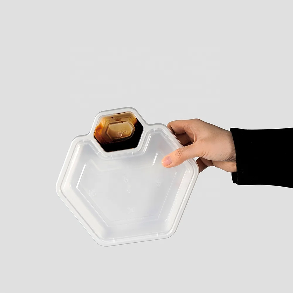 2 compartment microwave food container with disposable sauce packing containers dipping container for Cakes and dumplings 2 in 1