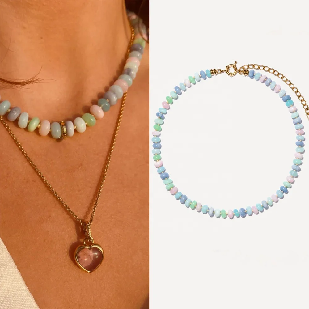 2024 New Arrival Summer Bohemian Beach Jewelry Rainbow Natural Stones Beaded Necklace Jewelry for Women