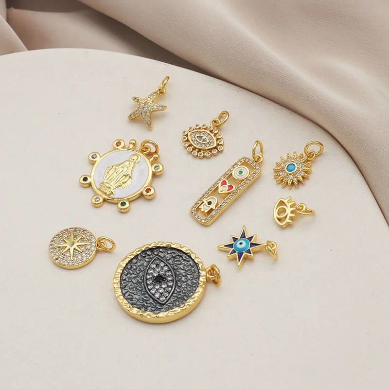 Wholesale Enamel Sun Black eyes Pendant charm Evil Eyes Bracelet Charm Pendant Woman Custom CZ Gold Plated evils eye pendant