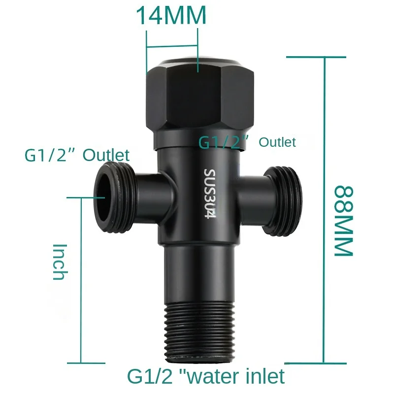 304 stainless steel wire drawing double Angle valve 3-way water stop switch valve One in two out of the toilet water segregator