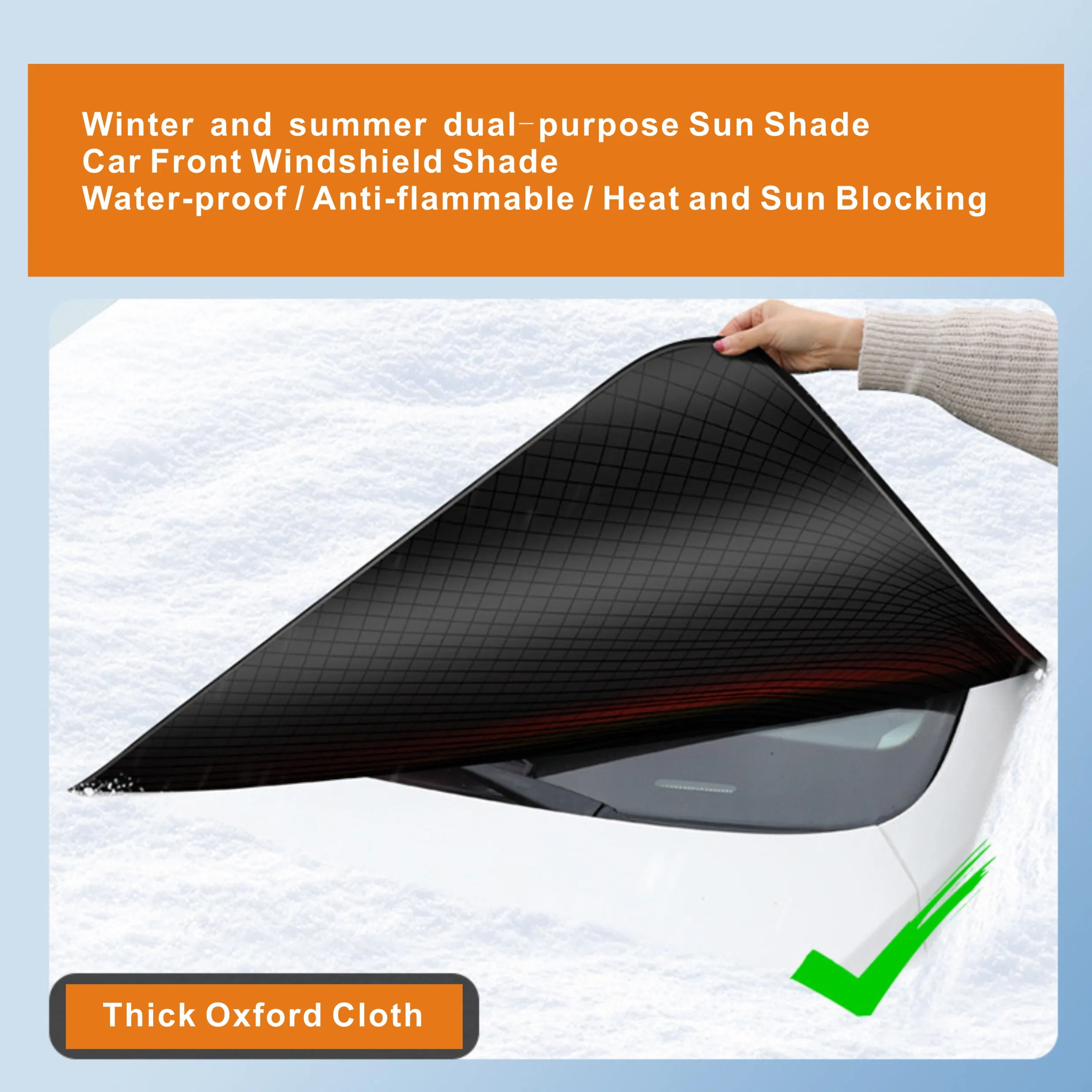 Oxford Cloth Car Front Windshield Sunshade With Pack Pouch Magnetic Snow Shade Heat Block Sun Shade Winter & Summer Dual-purpose
