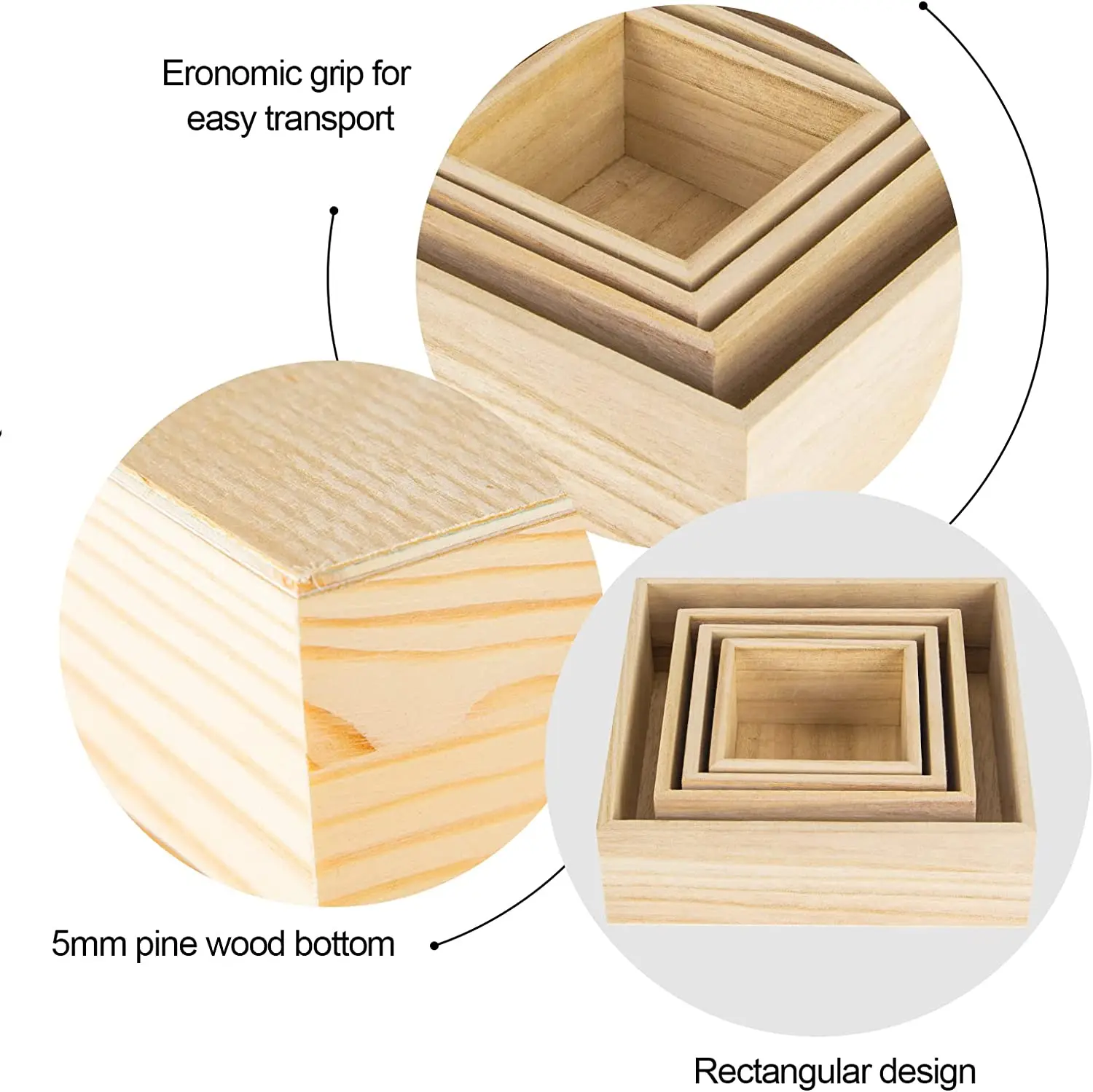 Wholesale Custom Unfinished Pine Wood Gift Craft Box Packing Storage Square Wood Box For DIY Craft Storage Organizer