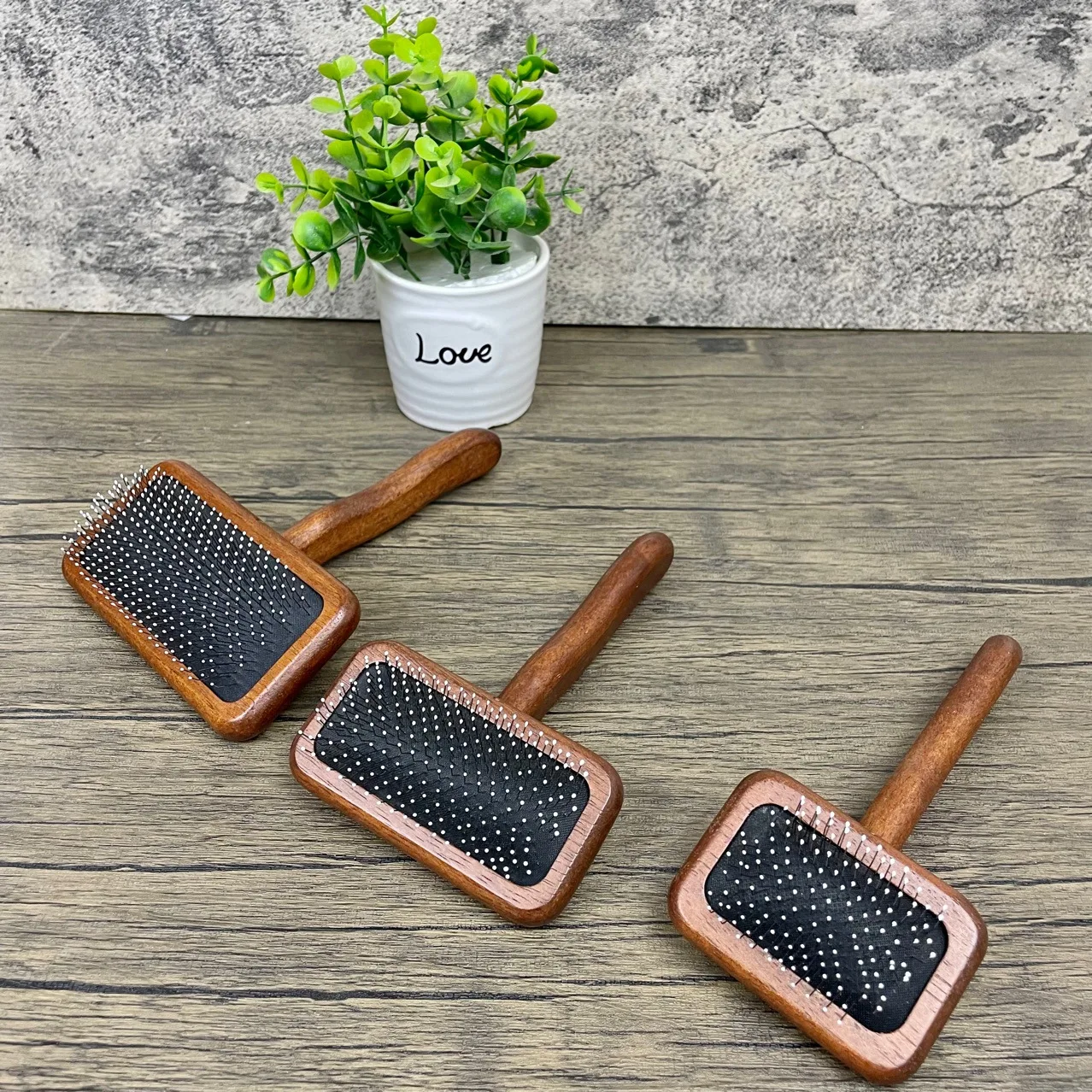 Customization Small Pet Grooming Brush Wood Comb with Adhesive Bead Air Cushion Natural PD Grooming Tools Wooden Hair Comb