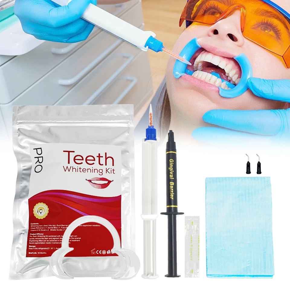 Professional CE Dental Gum Protector Double Tube Teeth Whitening Gel Dental Clinic Teeth Whitening Kit