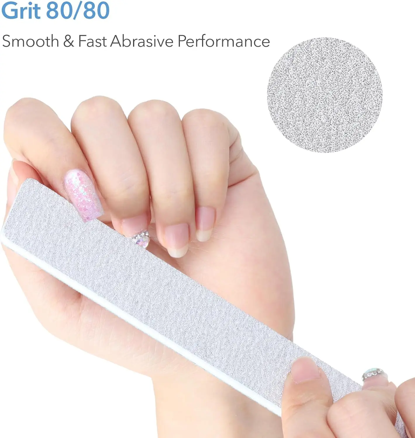 Nail Files Fingernail Files 80/80 Grit Emery Boards for Nails Professional Nail File Bulk Washable for Acrylic Gel Dip Powder