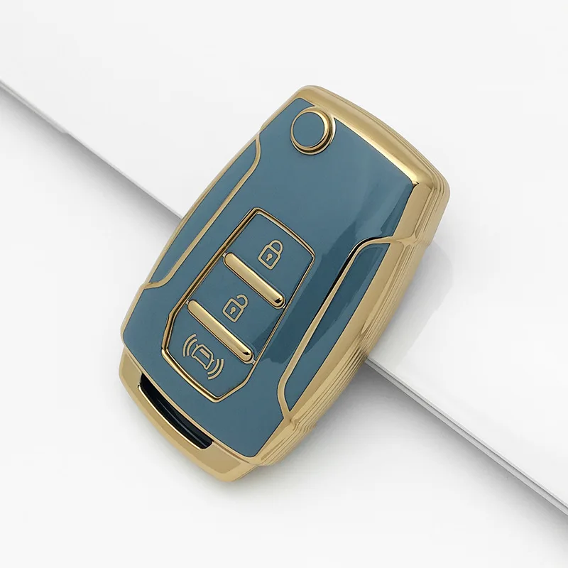 New TPU soft Fob key Cover for New Ssangyong Rexton Korando 3 buttons car key case with gold line key pouch accessory
