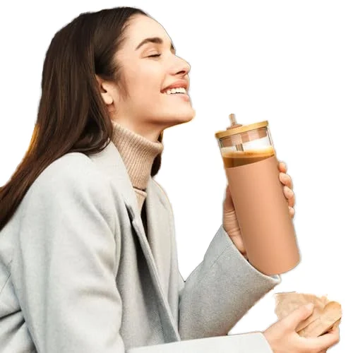 20oz Glass Tumbler with Silicone Protective Sleeve and Bamboo Lid 20oz Glass Water Bottle for Drinking for Boiling Water