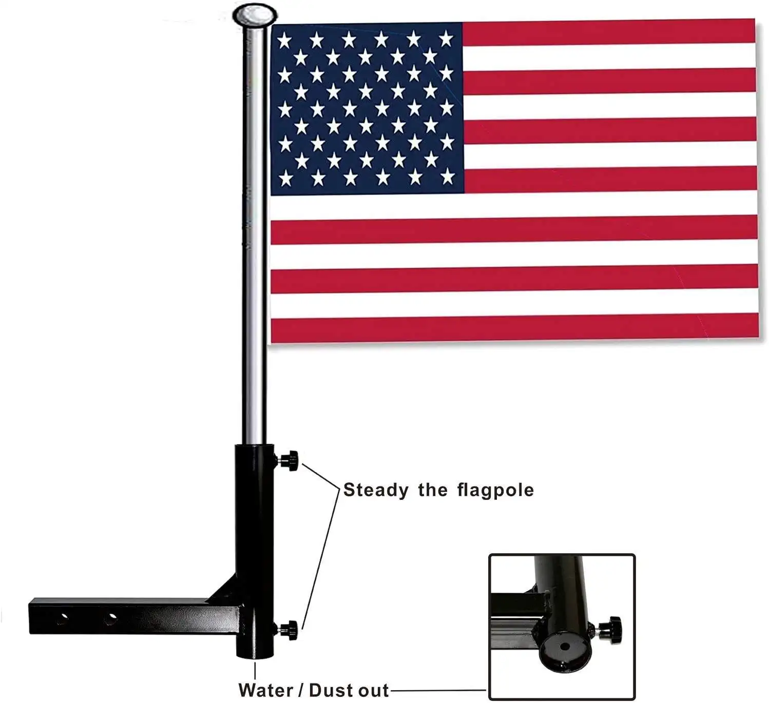 High Quality Black Heavy-Duty Metal Trailer Hook Customizable Single Flag Pole Bracket for Car Bumper Car Tent Installation