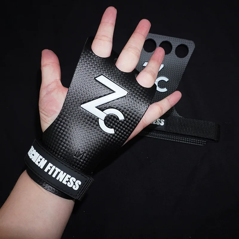 Crossfit protection 3 holes strength palm grip carbon microfiber leather grips calleras crossfit gym grip pads handgrip crossfit