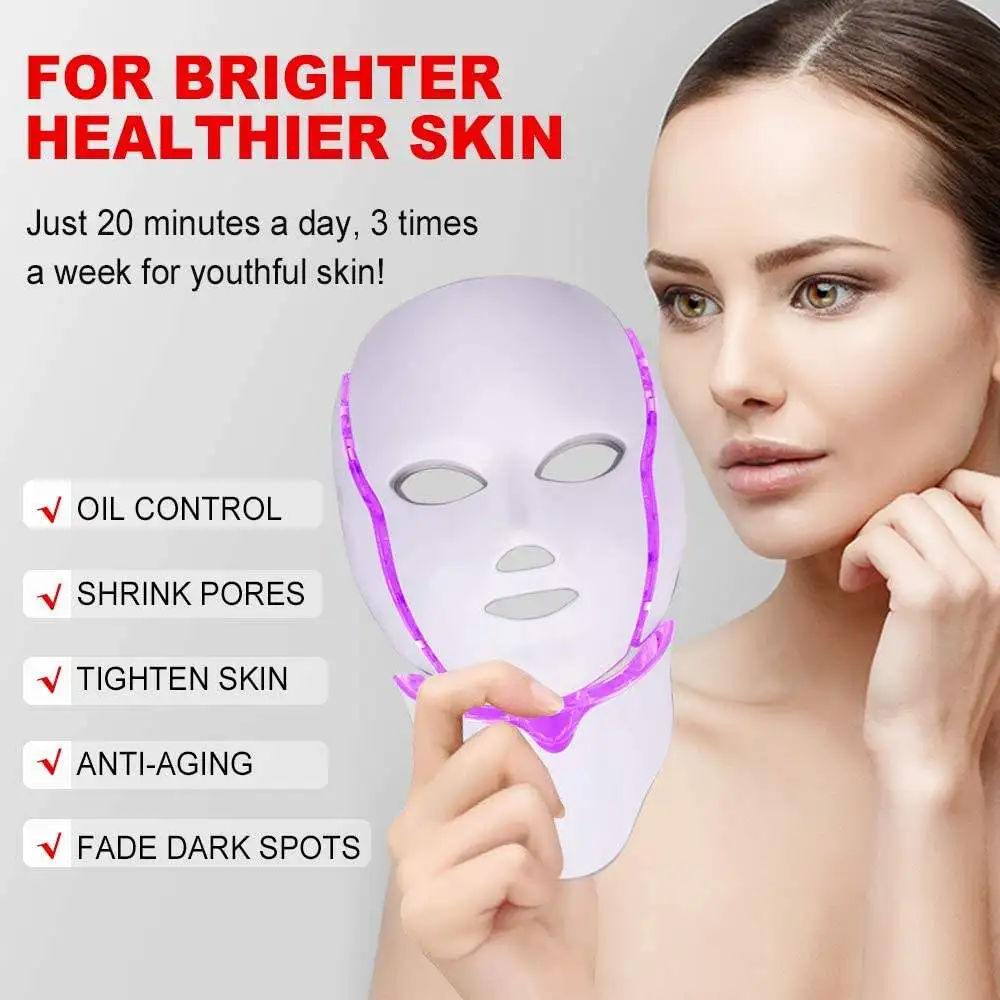 Wochuan 7-Color LED Red Light Therapy Photon Facial Mask Device Home Use Beauty Spa Treatment for Face and Neck Pdt Mask