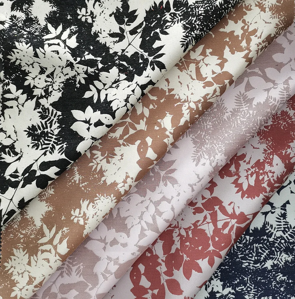 174gsm polyester rayon floral brocade woven clothing fabrics