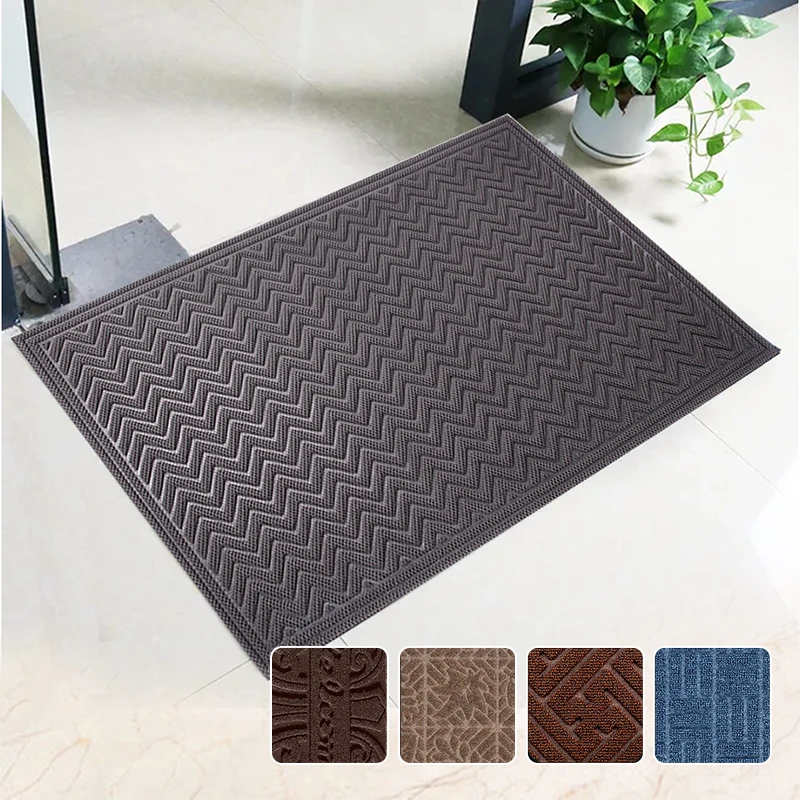 Home Outdoor Indoor Rubber Doormat Classic Squares Grey Polypropylene Door Mat With Embossed