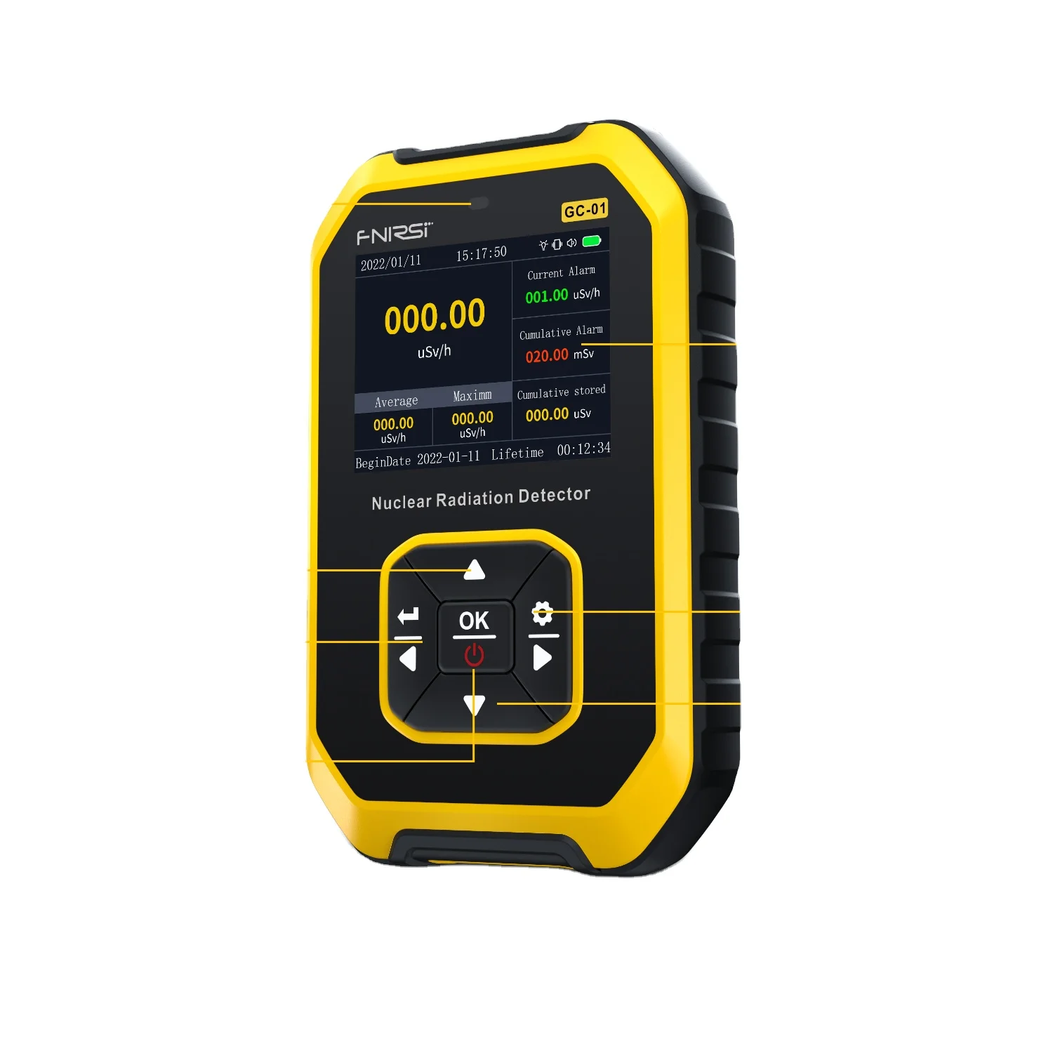 FNIRSI GC-01 Geiger Counter Nuclear Radiation Personal Dosimeter Detectors X-ray Beta Gamma Detector Radioactive Tester