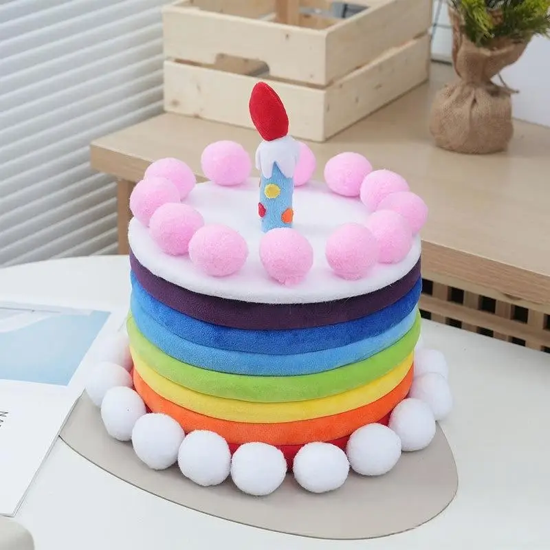 Manufacturers wholesale birthday candle macaron decoration storage basket rainbow plush ball with cover snack storage box