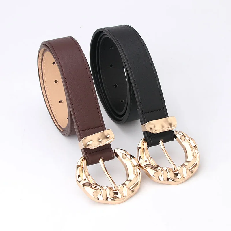 Fashion Belts for Ladies Personality Students Decorative Belt Trend Lady Concave-convex Metal Buckle Belt Wholesale