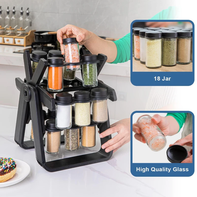 Wholesale Kitchen Wheel Rotating Spice Rack Seasoning Rack with Bottles 18 Jars Glass Spice Rack Organizer