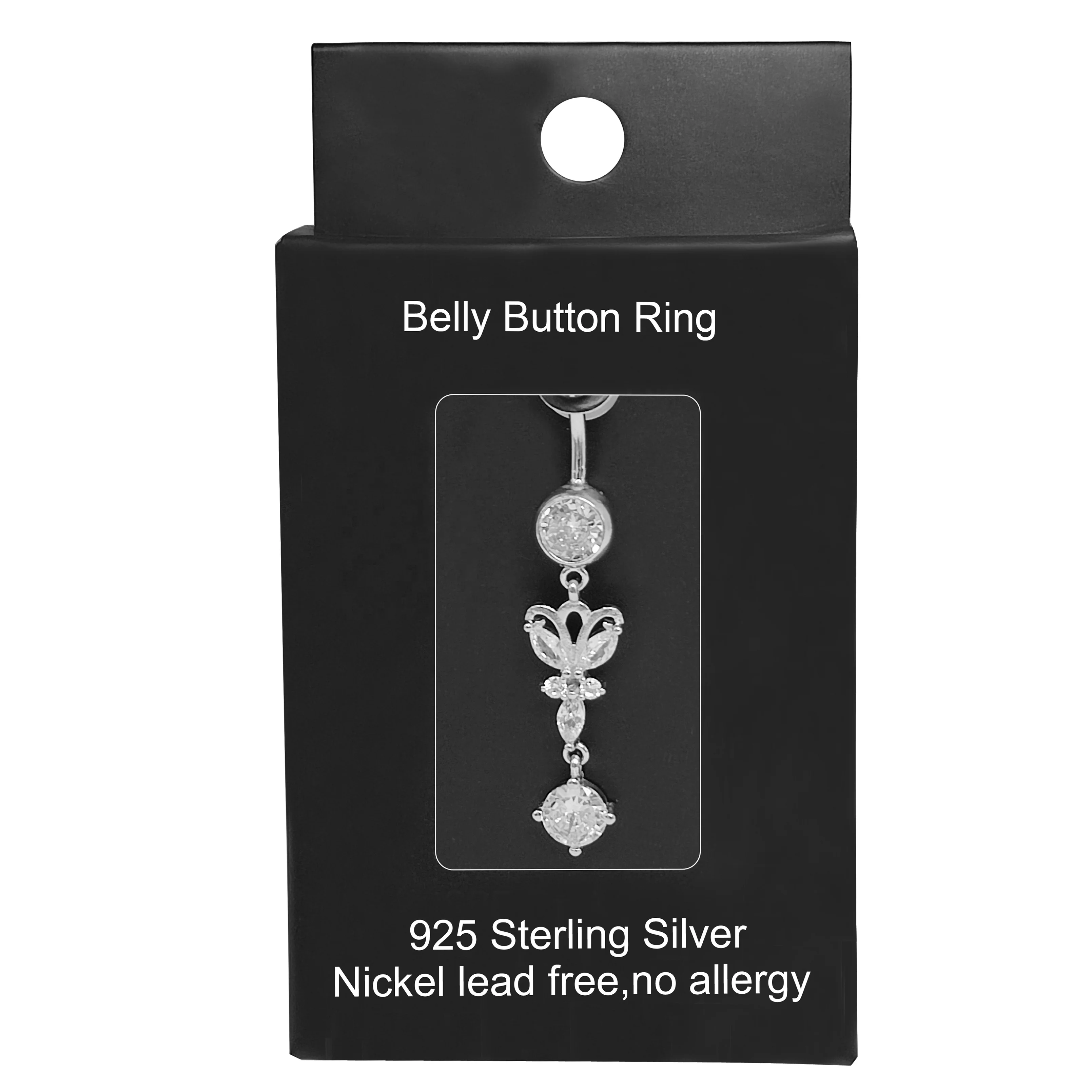 925 Sterling Silver Navel Rings Clear Cubic Zircon Body  Piercing Jewelry Flower Shape Belly Button Ring