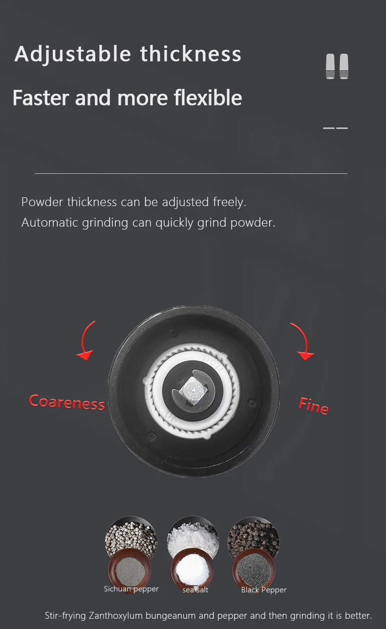 Type-C charging salt&pepper grinder ceramic grinding core, high hardness, wear resistance, long life, stylish shape easy to hold