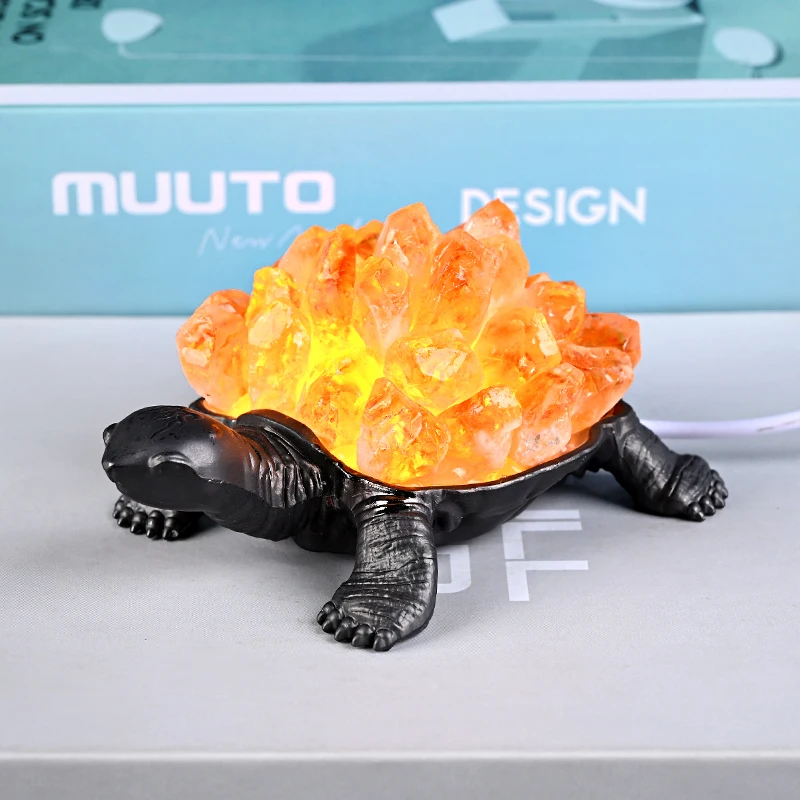 New Product High Quality crystal cluster carved healing stone  Turtle cluster lamp for ambient lighting decoration