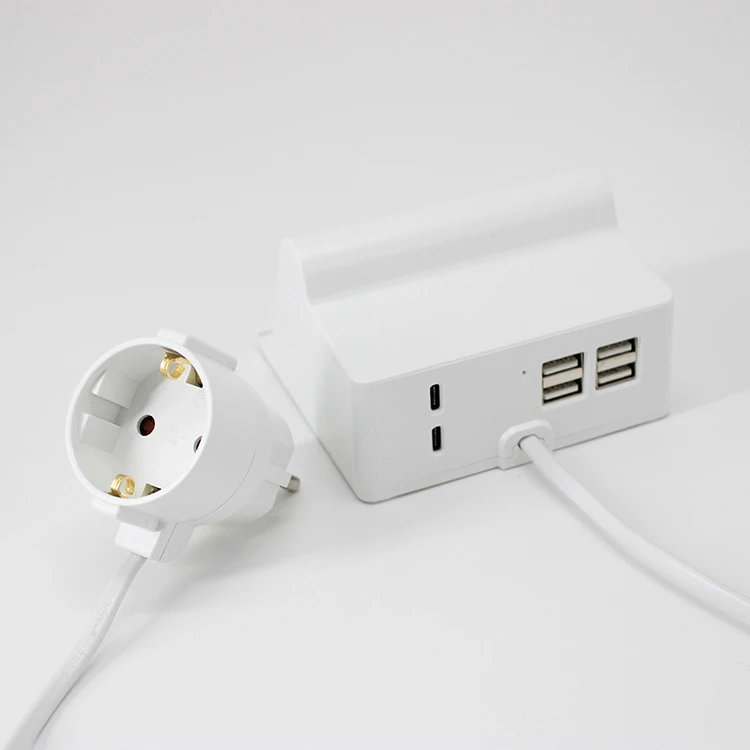 EU Euro Europe European Standard Luxury Extension Board  8A  Plug Socket Tower Power Strip With 2-Way USB Port