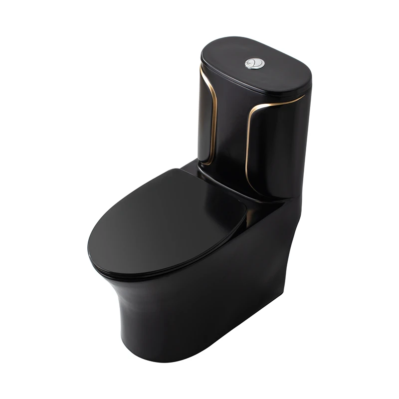 Bathroom sanitary ware porcelain black color wc toilet bowl commode siphon one piece ceramic matt black toilet with gold line