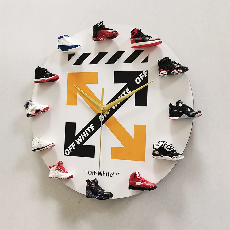 Wholesale custom AJ  wall clock home decor diy sneaker 3d wood  jordan nike shoes clock silent wall clocks